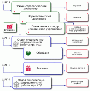 Схема-порядок получения лицензии на пневматическое и гладкоствольное оружие